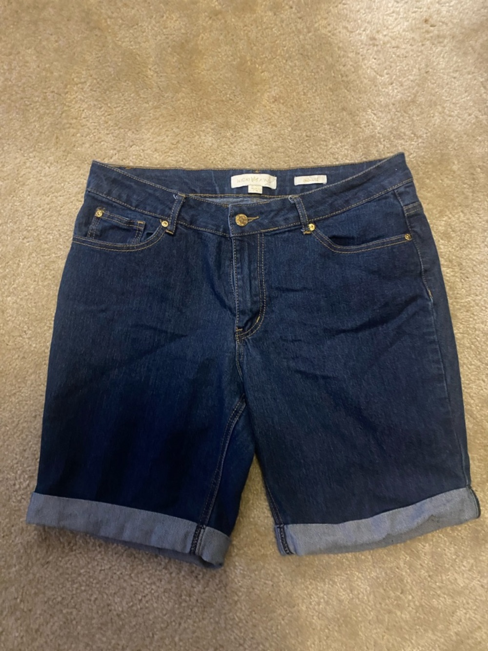 Nicki Minaj Dark Blue Cuffed Denim Bermuda Shorts